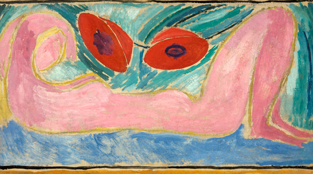 Vanessa Bell. Nude with Poppies, 1916. Oil on canvas, board, 23.4 x 42.24 cm. Swindon Museum and Art Gallery. © The Estate of Vanessa Bell, courtesy of Henrietta Garnett.