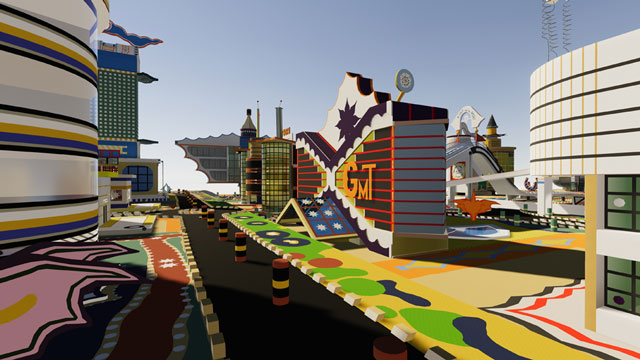 Screen capture of Bodys Isek Kingelez’s Ville Fantôme: Virtual Reality Tour. Image courtesy of Third Pillar VR and Plastic Demo.