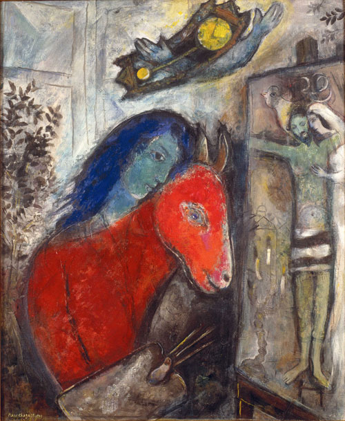 Marc Chagall. Self-Portrait with Clock, 1947. Oil on canvas, 33 7/8 x 27 7/8 in. Private collection. © 2013 Artists Rights Society (ARS), New York / ADAGP, Paris.