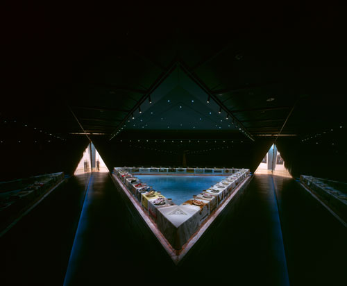 Judy Chicago. The Dinner Party. Installation overview at Brooklyn Museum.