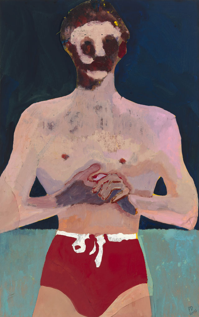Peter Doig, Red Man, 2017. Oil on paper on vellum and board, 117 x 74 cm. Courtesy Michael Werner Gallery New York and London.