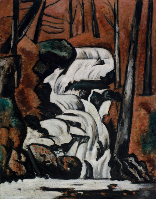 Marsden Hartley. Smelt Brook Falls, 1937. Oil on commercially prepared paperboard (academy board), 28 x 22 7/8 in (71.1 x 58.1 cm). Saint Louis Art Museum, Eliza McMillan Trust.