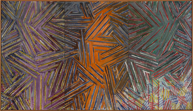 Jasper Johns. Between the Clock and the Bed, 1981. Encaustic on canvas (three panels), 72 1/8 x 126 3/8 in (183.2 x 321 cm). The Museum of Modern Art, New York, Gift of Agnes Gund, Digital Image © The Museum of Modern Art/Licensed by SCALA / Art Resource, NY. Art © Jasper Johns / Licensed by VAGA, New York, NY.