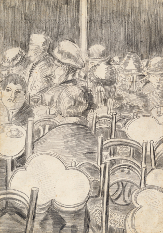 Cedric Morris. Arabs in a Café, Algiers, 1922. Pencil on paper, 35 x 24.7 cm. © Gainsborough’s House, Sudbury.