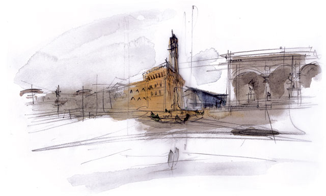 Andrea Ponsi. Florence, 2008. Watercolour on paper, 25 x 35 cm.