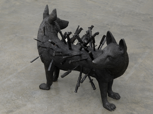 Robin Rhode. Ghost Dog 2008, Patinated bronze 34 5/8 x 48 13/16 x 31 1/2 in. (88 x 124 x 80 cm). © the artist. Photo: Todd-White Art Photography, Courtesy Jay Jopling/White Cube (London)