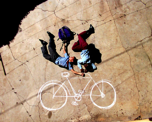 Robin Rhode. New Kids on the Bike (2002), Stop animated film. Copyright Robin Rhode, Courtesy the artist and Perry Rubenstein Gallery