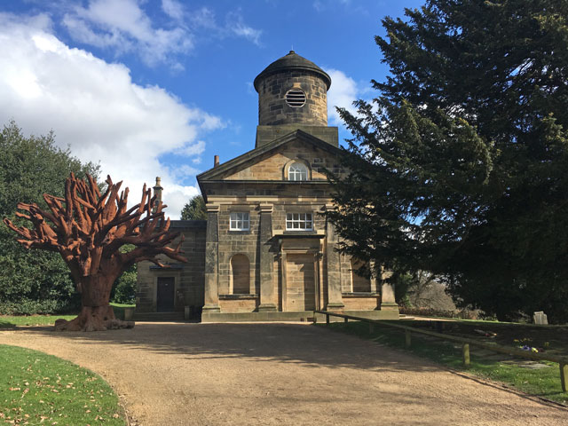Exterior of chapel at Yorkshire Sculpture Park, with tree by Ai Weiwei. Photograph: Veronica Simpson.