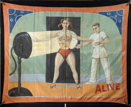 Untitled (Sideshow Banner). Attributed to Fred G. Johnson (1892–1990); O. Henry Tent & Awning Co., Chicago, Illinois, 1930–1940.
Oil on canvas, 89 x 117 in. Collection American Folk Art Museum, New York. Gift of Tom Conway. Photograph: Schecter Lee, New York.