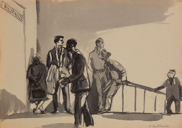 Andrzej Wróblewski. [Group Scene no. 607], 1954. Ink on paper, 29.7 x 42 cm. Private collection. © Andrzej Wróblewski Foundation.