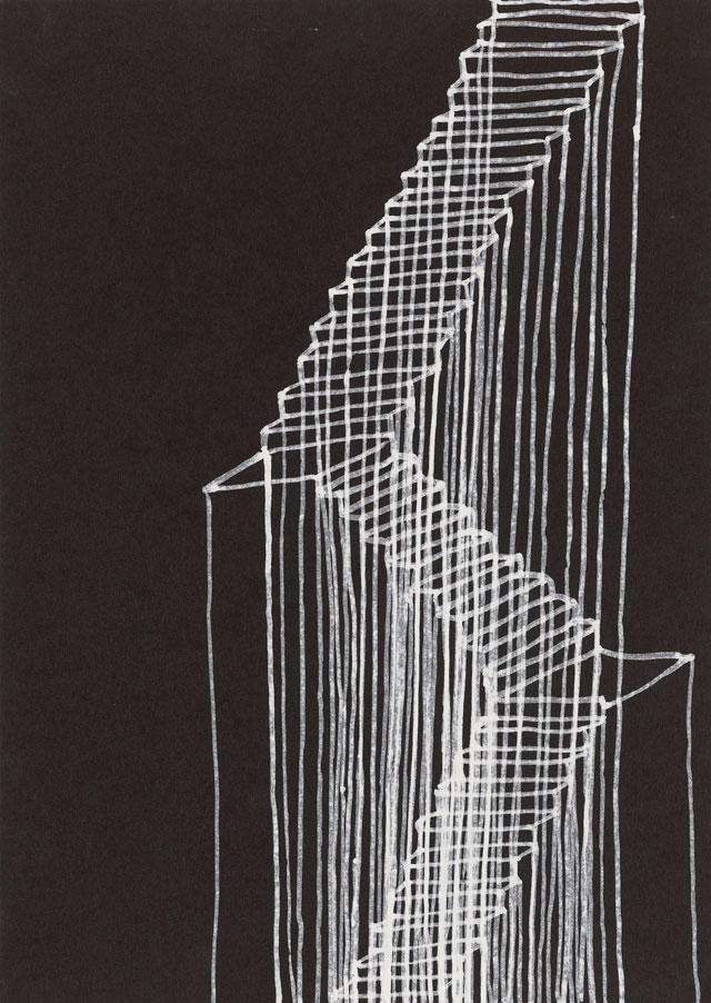 Rachel Whiteread. Stairs, 1995. Correction fluid on black paper, 66.2 x 51.3 x 38 cm. Courtesy the artist and Gagosian. © Rachel Whiteread.