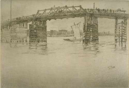 James Abbott McNeill Whistler. Old Battersea Bridge, 1878-9. Etching and drypoint, 202 x 293 mm. University of Michigan Museum of Art.