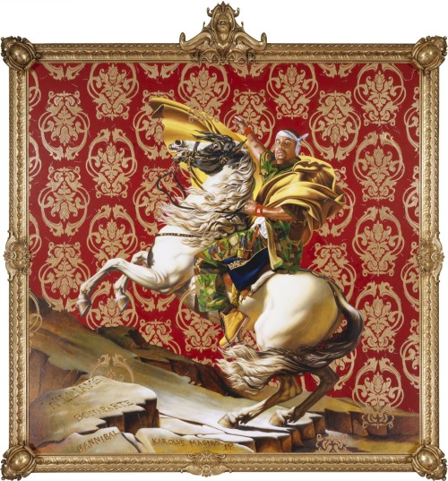 Kehinde Wiley. Napoleon Leading the Army over the Alps, 2005. Oil on canvas, 108 x 108 in (274.3 x 274.3 cm). Collection of Suzi and Andrew B. Cohen. © Kehinde Wiley. Photograph: Sarah DiSantis, Brooklyn Museum.
